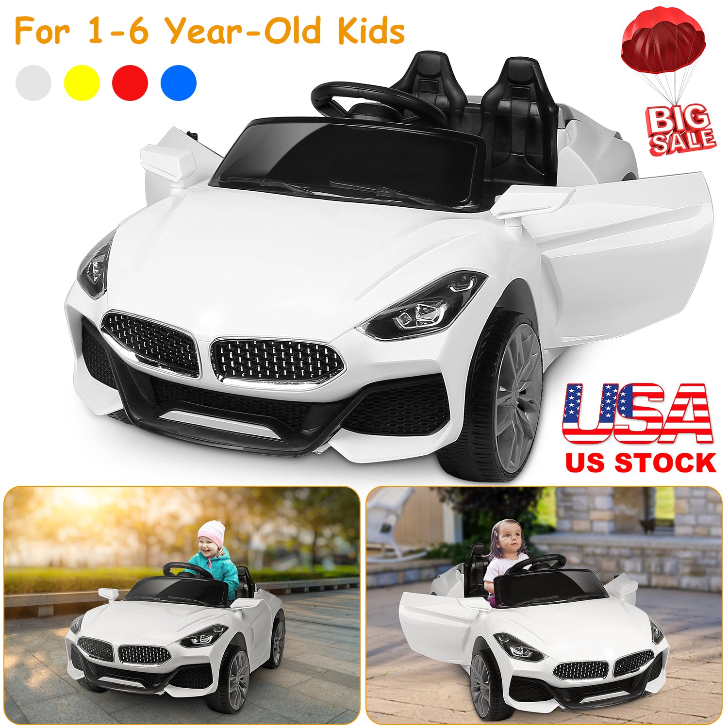 12V Electric Kids Ride-On Car w/ Parental Remote Control Music Horn LED Lights Swaying Function 3 Speeds For Kids Aged 1-6 Years
