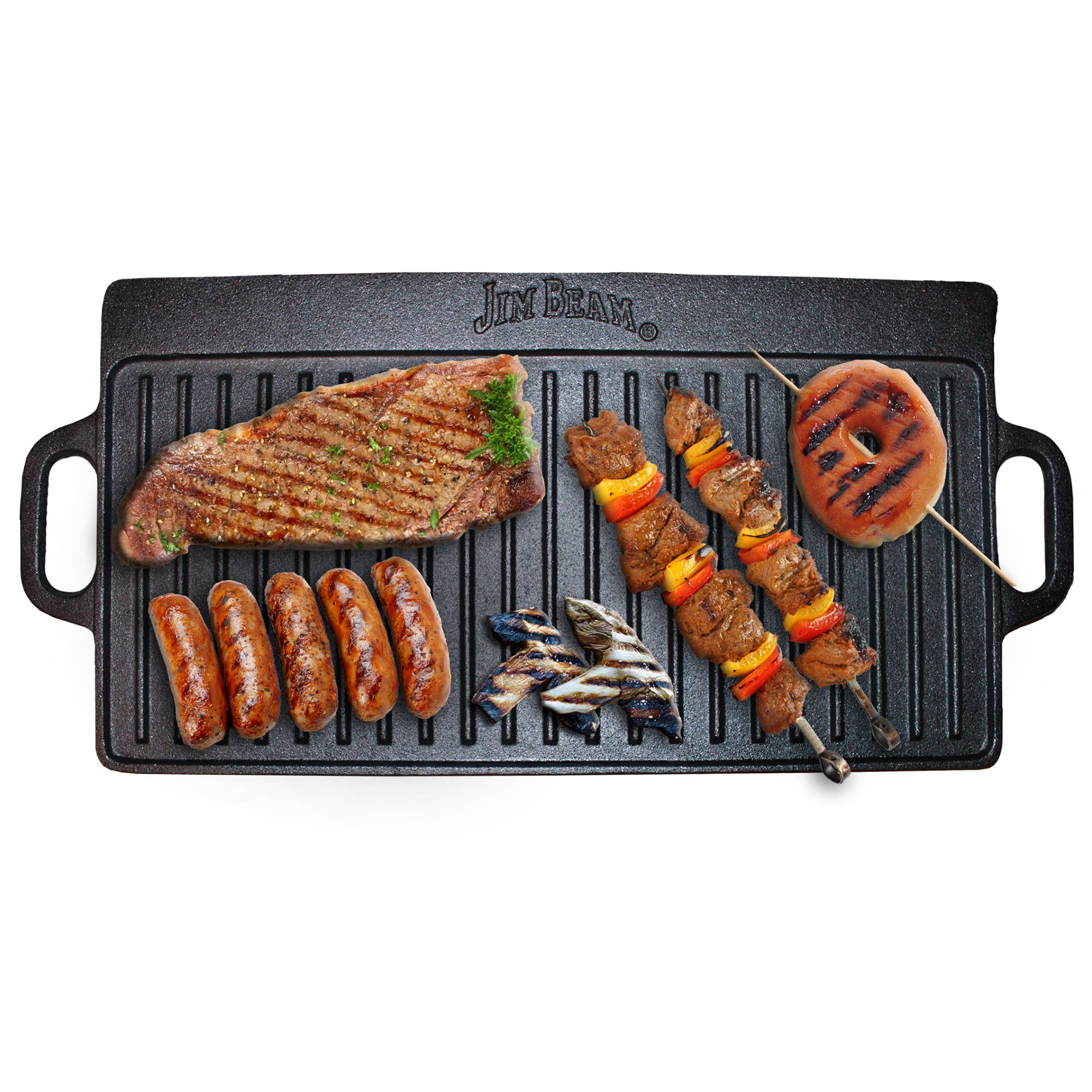 Jim Beam Pre Seasoned Double Sided Cast Iron Griddle Pan