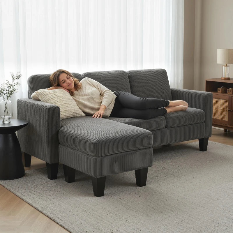 Sectional Sofa, L Shaped Couch, with Changeable Chaise or Ottoman, Dark Grey