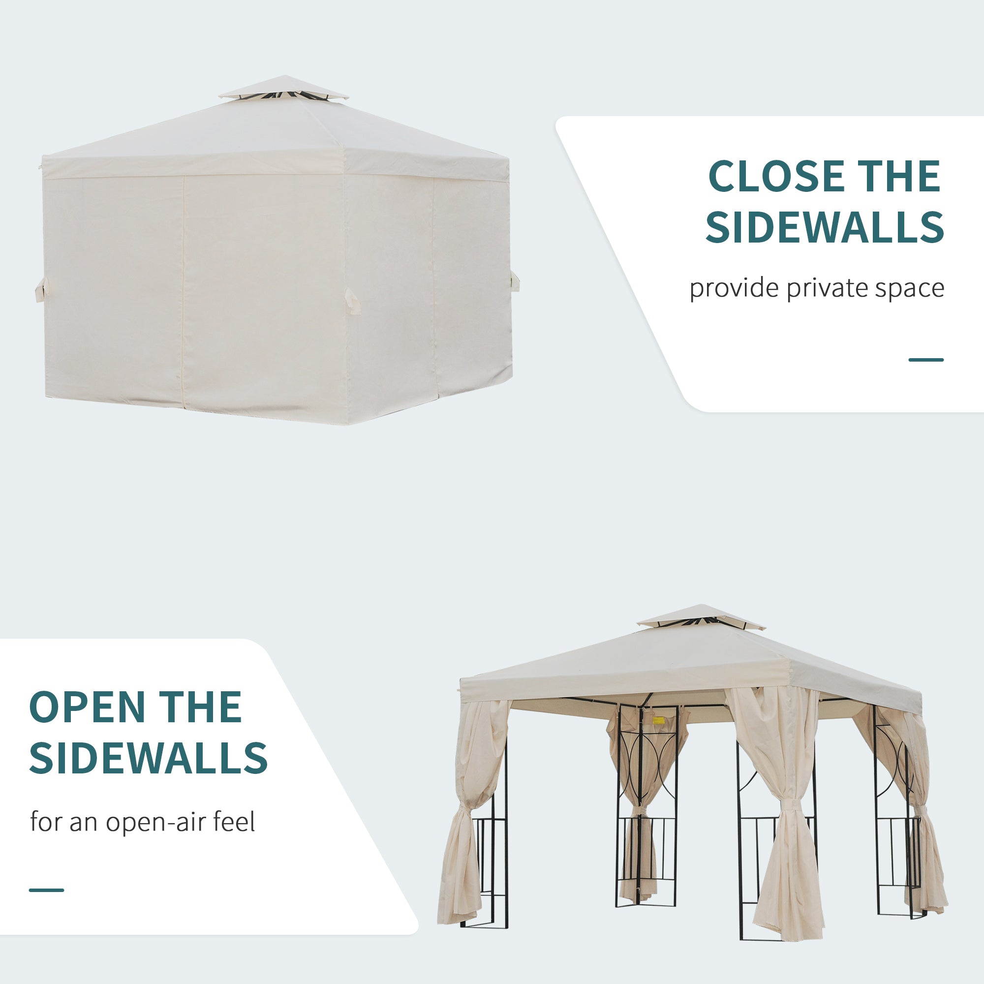 Outsunny 10'x10' Soft-top Patio Gazebo Canopy Shelter Backyard Tent with Double-tier Roof, Pavilion Sidewalls, Cream White