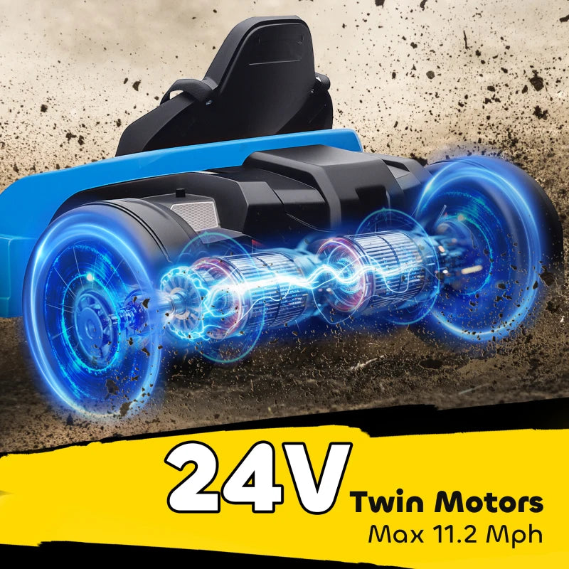 Qaba 24V Electric Go Kart with Dual 150W Motors, Adjustable Seat & 11.2MPH High Speed, Slow Start, 5-Point Harness, Blue