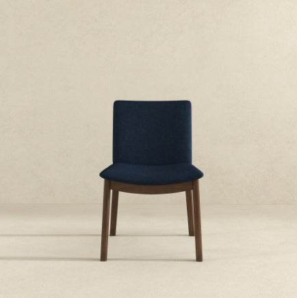 Laura Blue Linen Solid Wood Dining Chair  Set Of 2 Mid-Century Modern Style