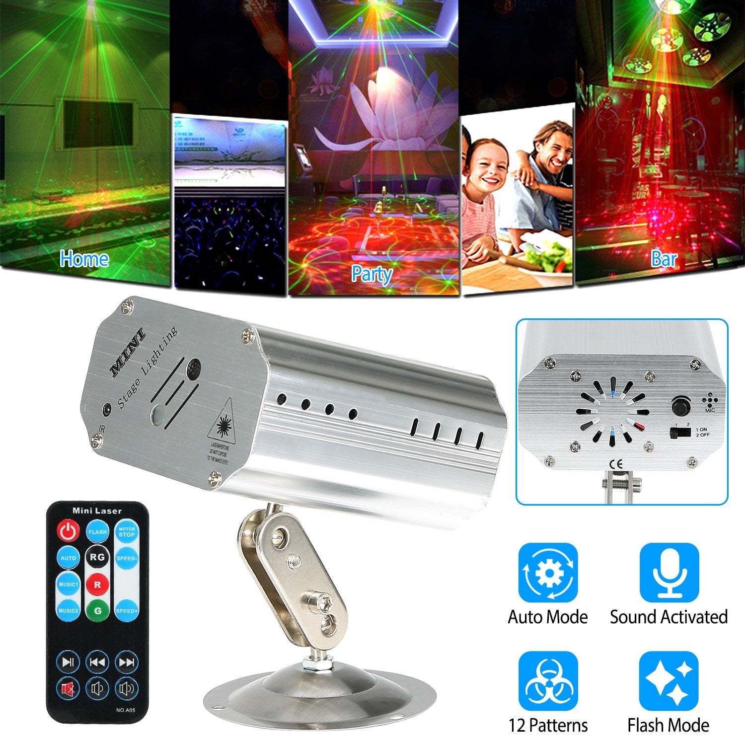 Sound Activated LED Projector Laser Patterns Laser Party Lights Disco Bar Music Strobe Lights