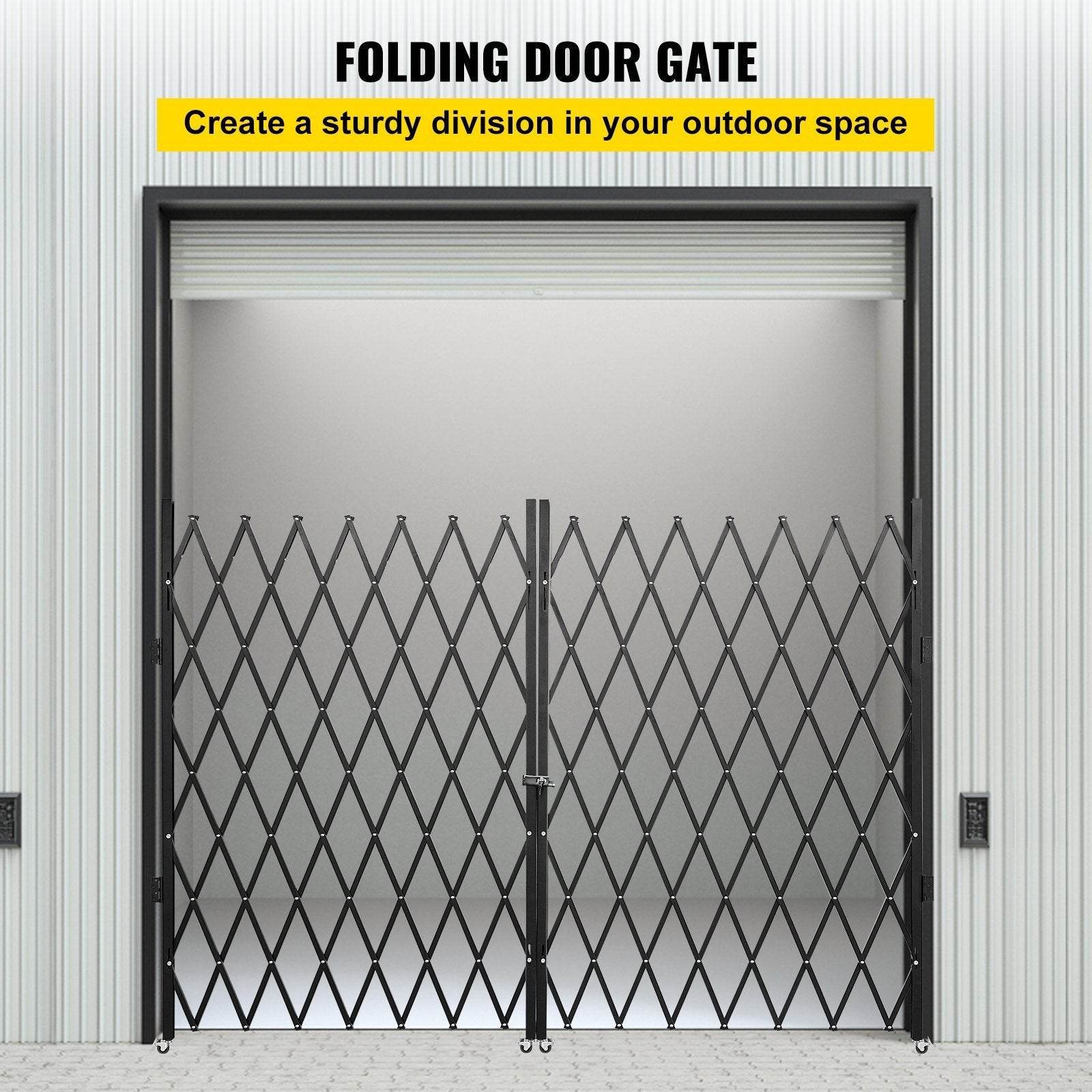 Double Folding Security Gate, 5.1 H X 10.2 W Folding Door Gate, Steel Accordion Security Gate, Flexible Expanding Security Gate, 360 Rolling Barricade Gate, Scissor Gate Or Door With Keys