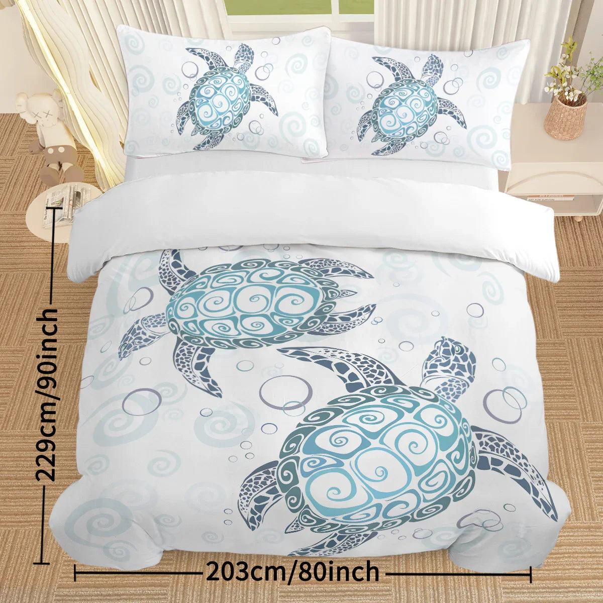 Sea Turtle Bedding Aqua Teal Blue Duvet Cover Sets Beach Turtle Bed Sets Ocean 3 Piece Turtle Themed Comforter Cover With 2 Pillowcases Twin Full Queen King Size