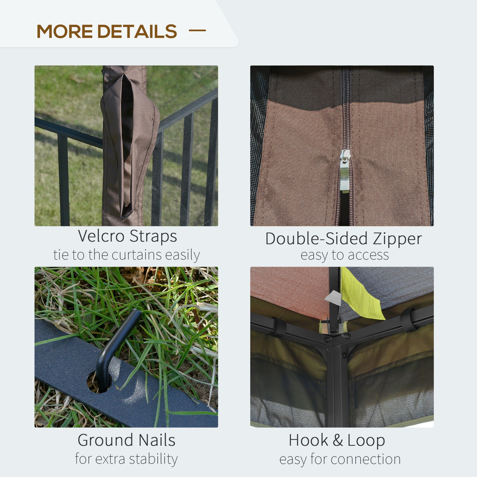 Outsunny 10'x10' Soft-top Patio Gazebo Deck Canopywith Double Tier Roof, Removable Mesh Curtains, Display Shelves, Top Hooks, Coffee