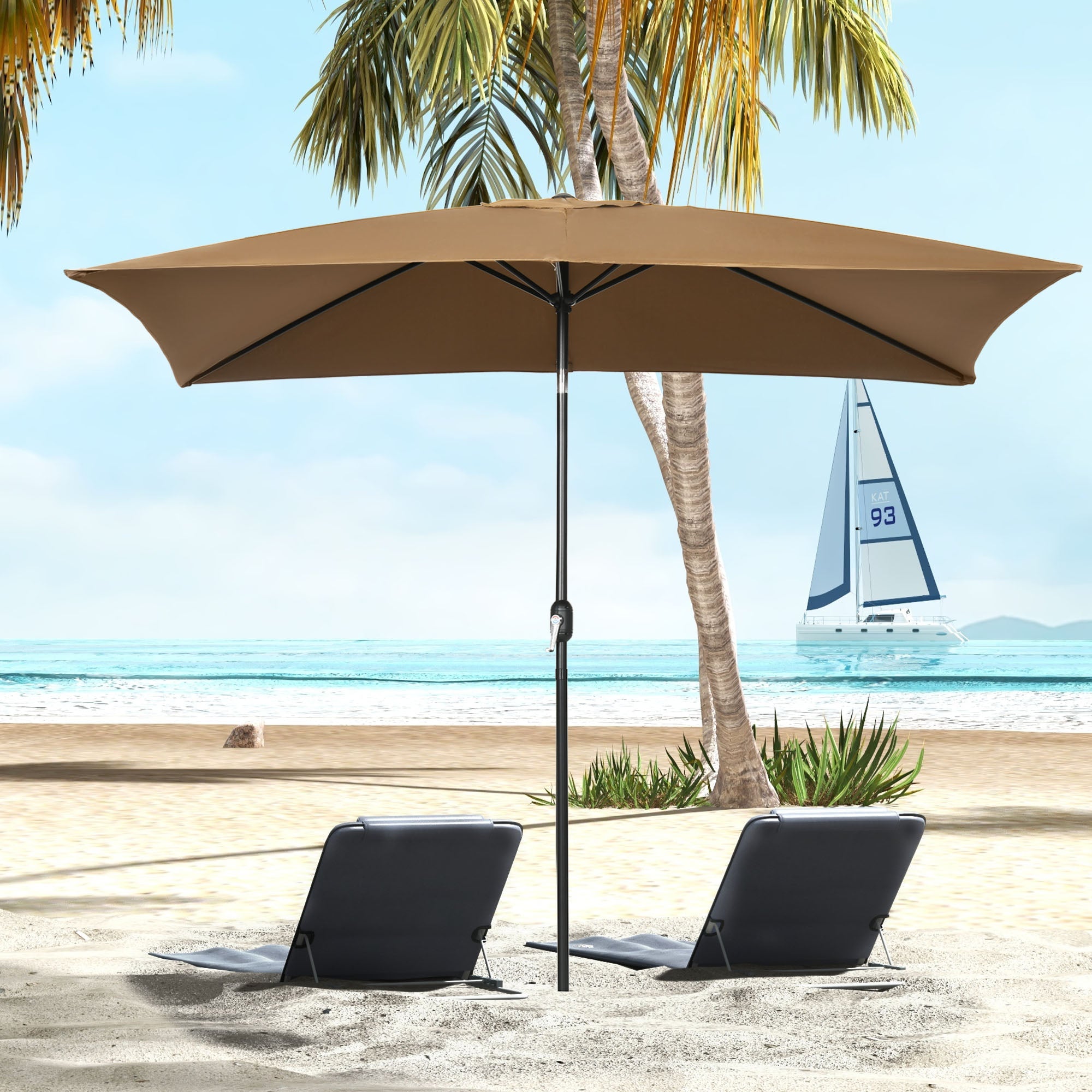 Outsunny Rectangle Patio Umbrella: 6.5x10ft Aluminum Tilt Garden Parasol Crank Coffee