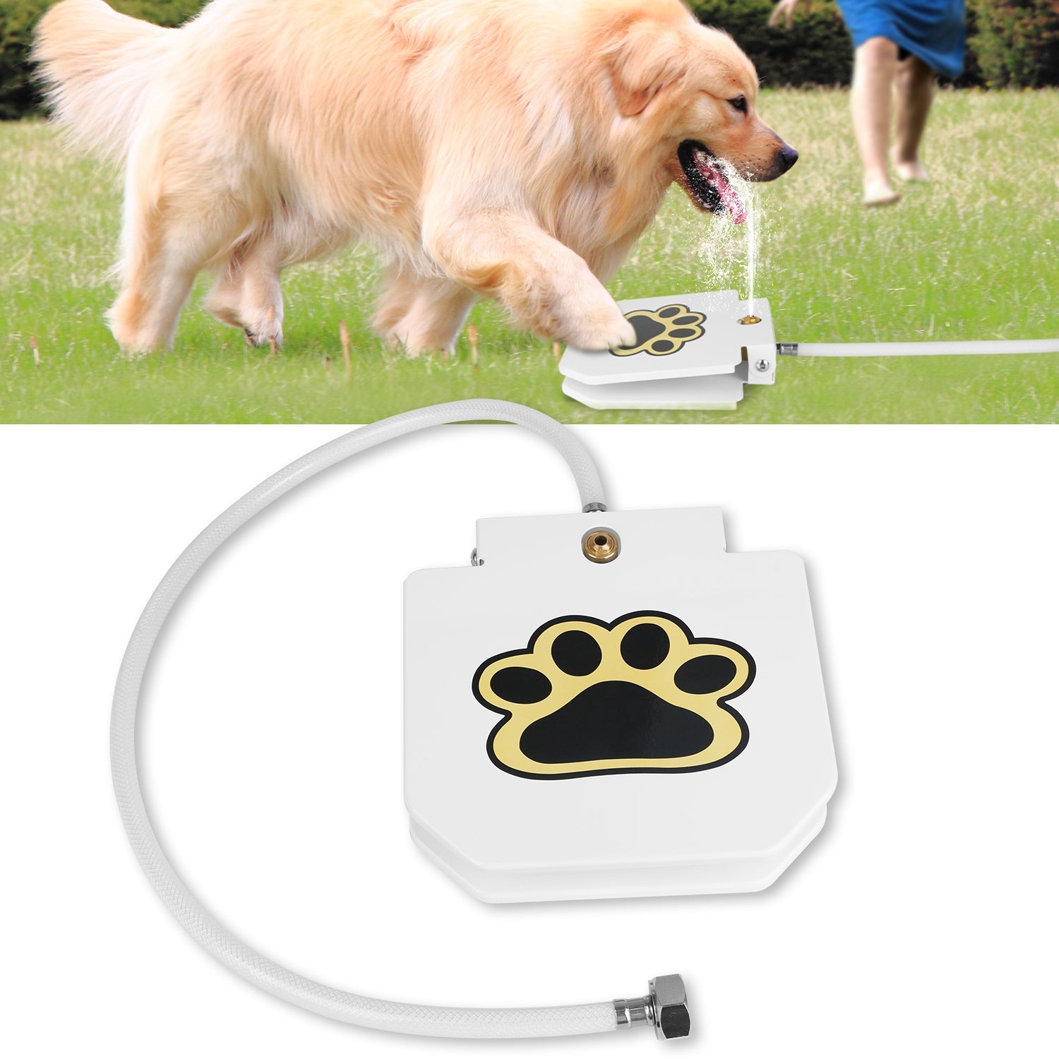 Dog Water Fountain Outdoor Dog Pet Water Dispenser Step-on Activated Sprinkler w/ Interactive Paw Pedal Valve for Drinking Fresh Water