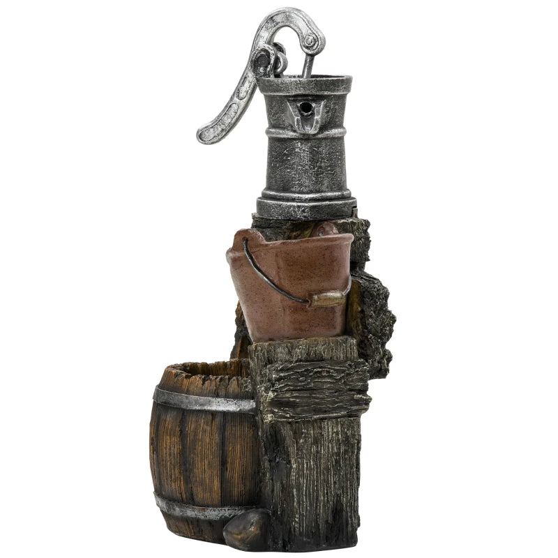 Rustic Waterfall Fountain with Old Fashion Pump Barrel Wheel, 3-Tier Cascading Outdoor Fountain with Adjustable Flow, Decorative Water Feature for Zen Garden, Deck, Porch