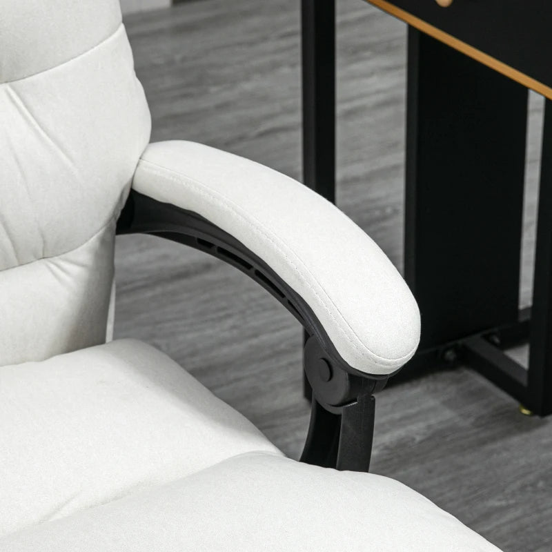Executive Office Chair with 6-Point Massag, Microfibre Reclining Computer Chair with Footrest, Cream White