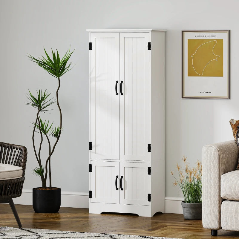 60" 4-Door Storage Cabinet Multi-Storey Large Space Pantry with Adjustable Shelves White