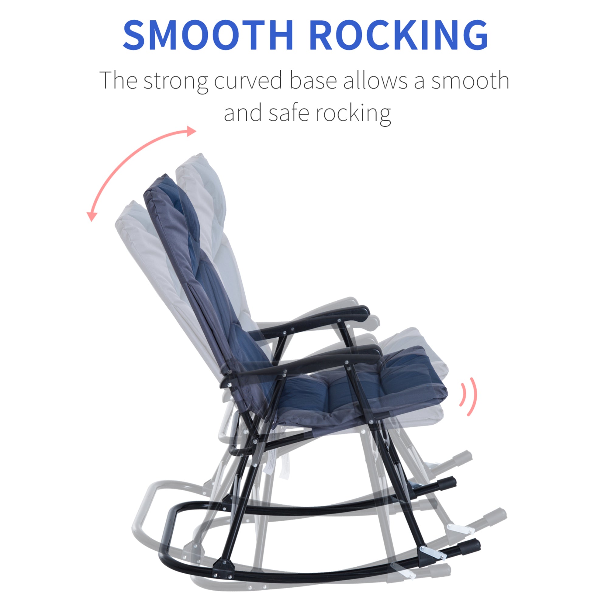 Outsunny Folding Rocking Chair Set 2 Pack Padded with Armrest Navy Blue Grey for Outdoor Comfort