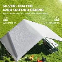 Metal Chicken Coop Run w/ Waterproof Cover, Nesting Box, Roosting Bars, for Outdoor Backyard, 9.8 x 13.1 x 6.4 ft