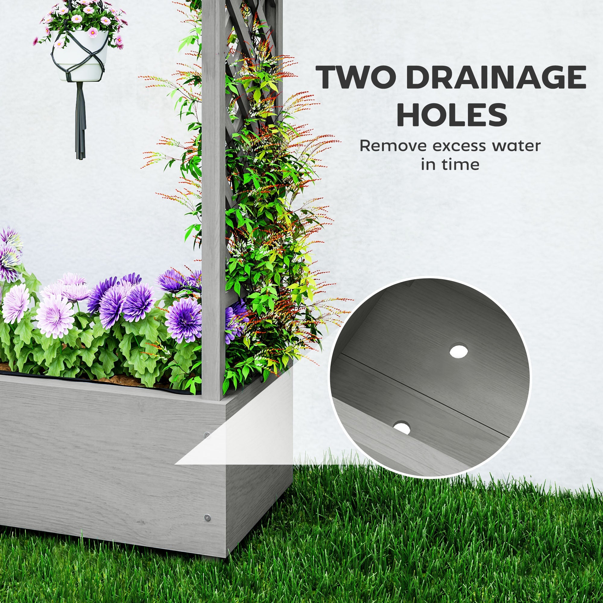 Outsunny Wooden Raised Garden Bed with Trellis, Outdoor Planter Box with Hanging Roof, Drainage Holes and Bed Liner