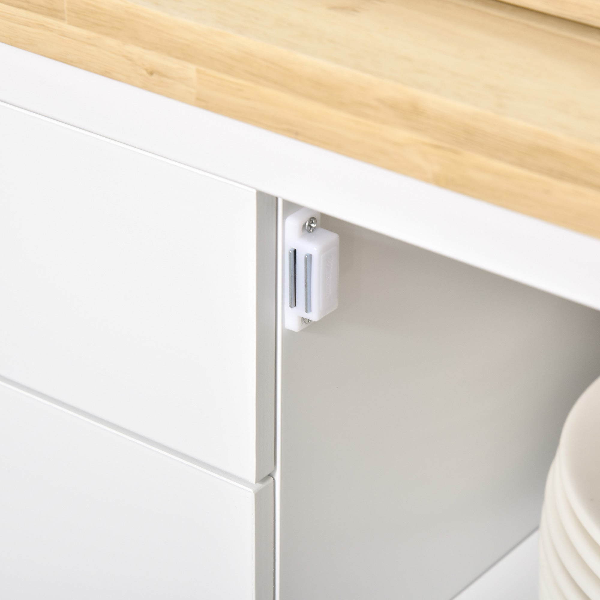 HOMCOM White Utility Kitchen Trolley: Rubberwood Top Island Cart with 2 Drawers, Towel Rack & Storage Solution