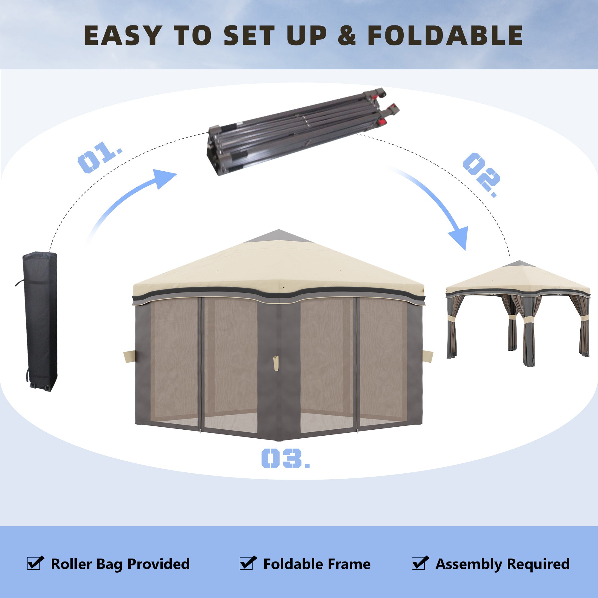 Outsunny 10x10 Pop Up Canopy with Netting & Storage Bag, Adjustable Height - Perfect for Parties, Garden, Patio