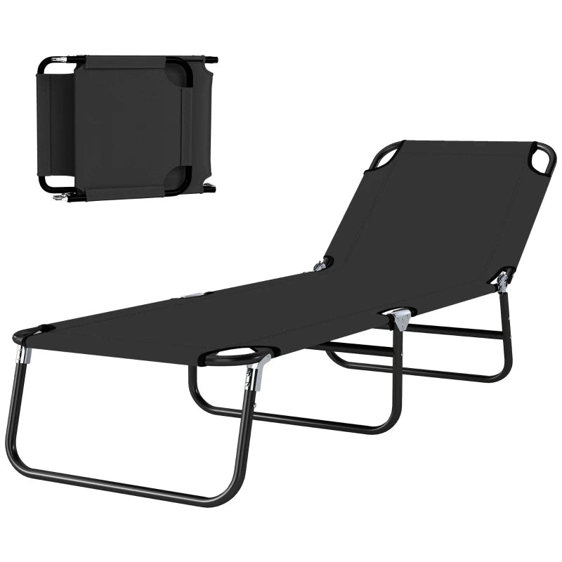 Outdoor Folding Lounge Chair, Steel Tanning Chair with Reclining Back, Breathable Mesh for Beach, Yard, Patio, Black
