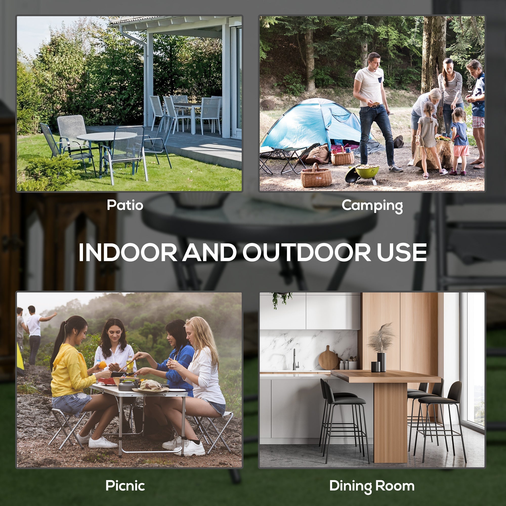 Outsunny 18" Outdoor Round Folding Table, Garden Side Table with Tempered Glass Top for Camping, Party, Weddings, White