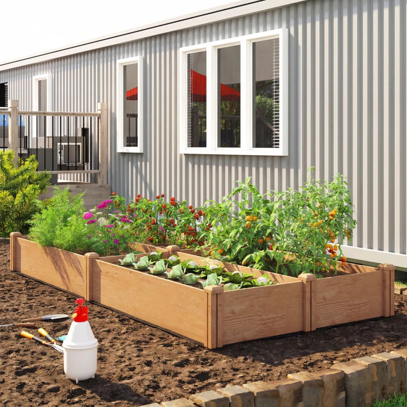 Wooden Raised Garden Bed, 8 x 4 x 1ft Elevated Garden Box with Dividers and Open Bottom, Outdoor Raised Planter Box