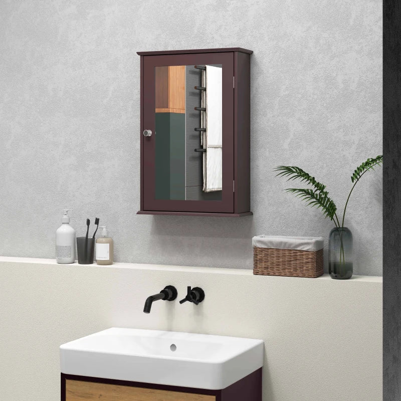 Bathroom Mirror Cabinet, Wall Mounted Medicine Cabinet with Door and Shelves, Dark Brown