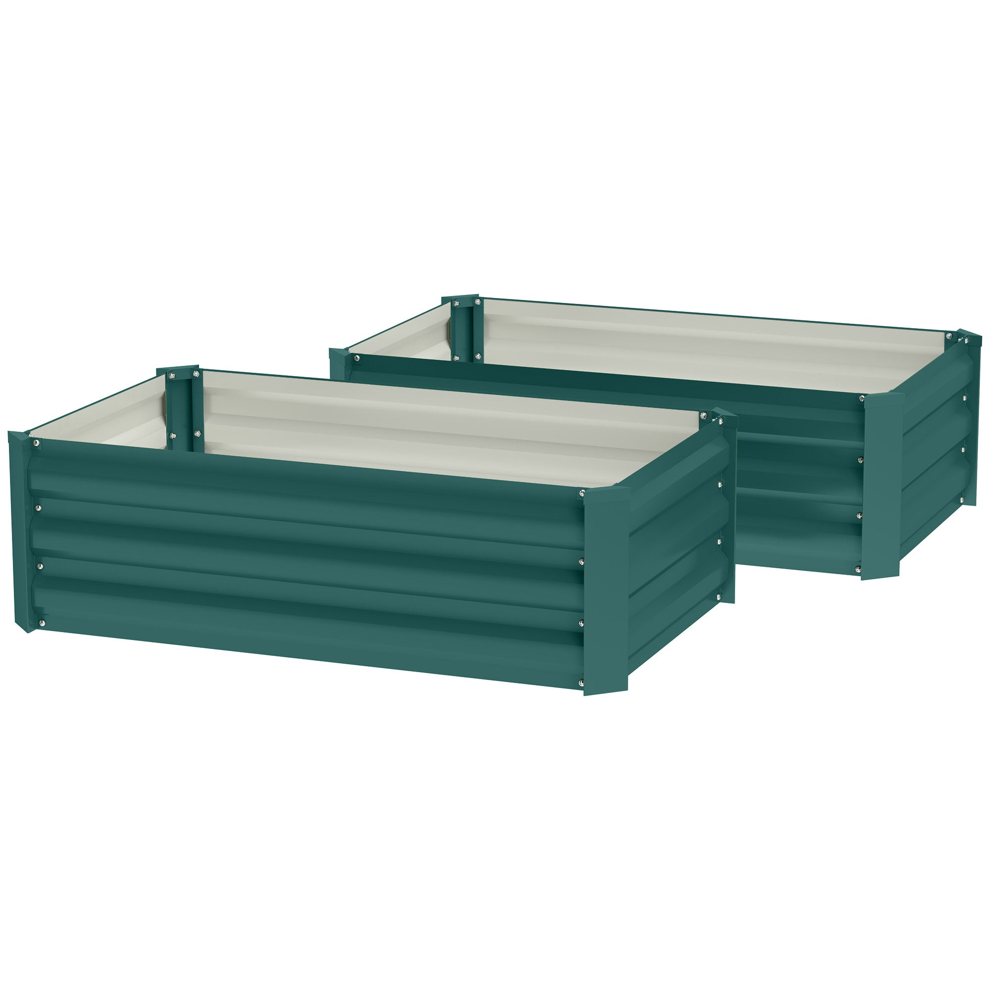 Outsunny Set of 2 Galvanized Raised Beds for Garden, Outdoor Planter Box for Flowers, Herbs and Vegetables, Green
