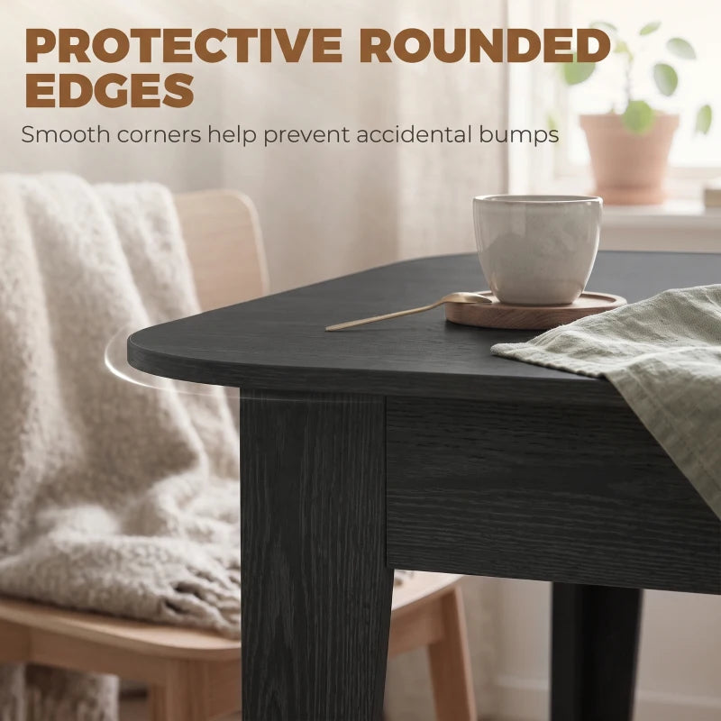 Extendable Oval Dining Table for 4–6 People – Farmhouse Expandable Kitchen Table - Black Wood Grain/ Oak
