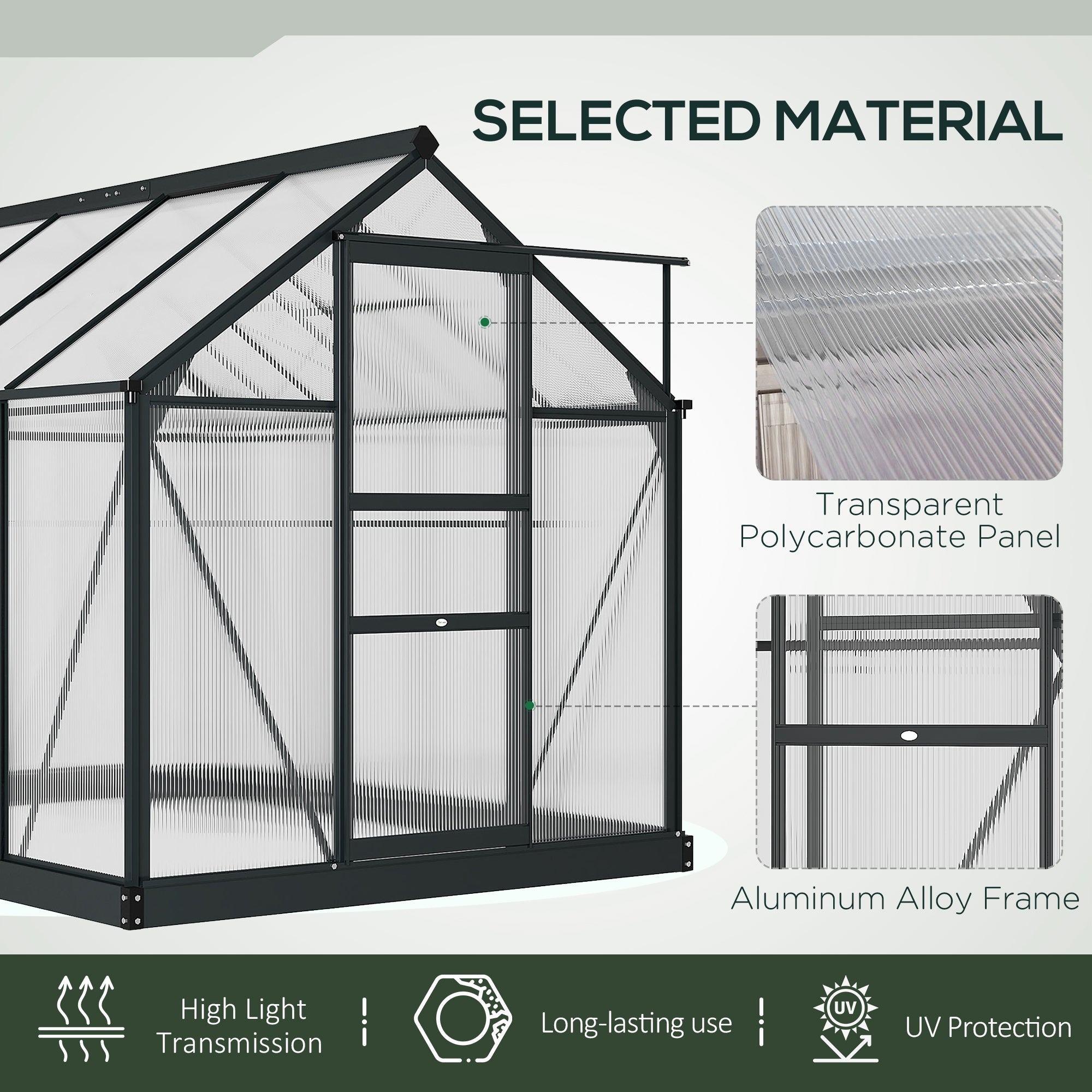 Outsunny Durable Outdoor Greenhouse 6.2'x8.3'x6.6' with PC Board, Slide Door for Extended Gardening - Grey