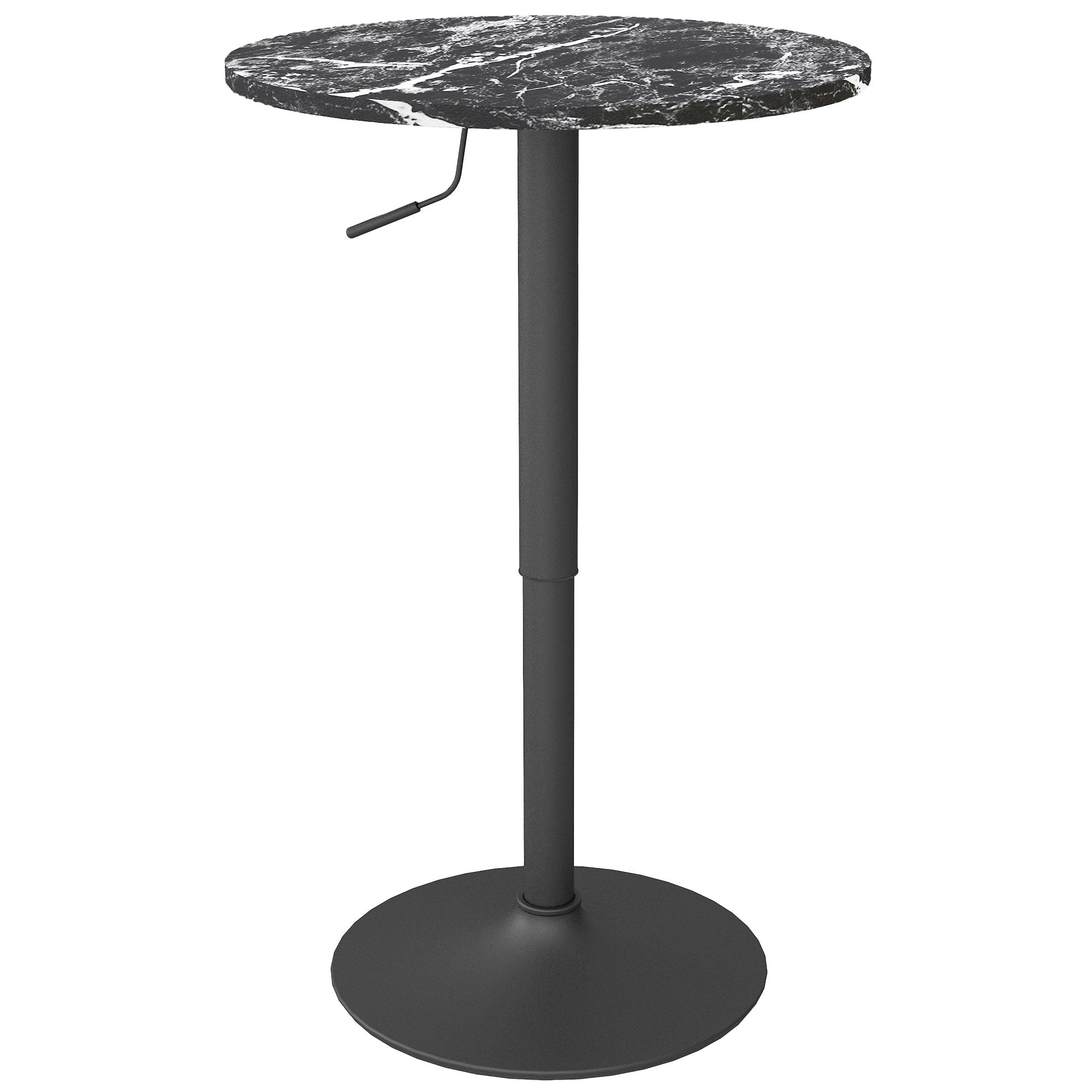 HOMCOM Adjustable Bar Table for 2, Round Pub Table with Steel Base for Home Bar, Small Dining Room, Black Marble