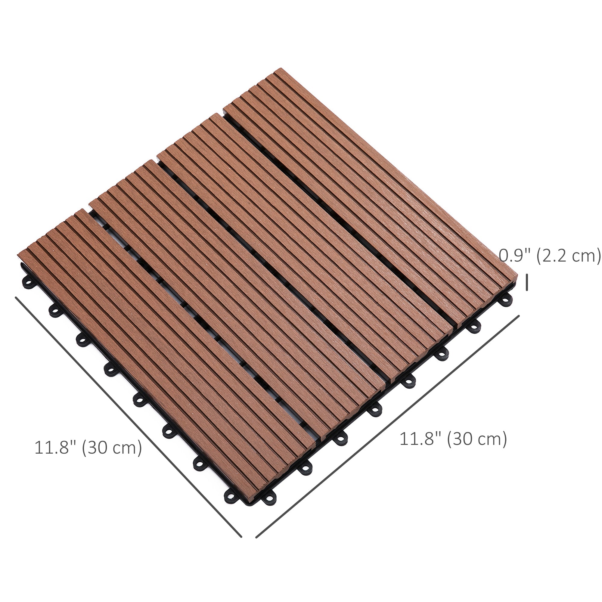 Outsunny 11 Pcs Plastic Interlocking Deck Tiles, 12" x 12" Non-slip Flooring Tiles for Indoor Outdoor Patio Balcony, Light Brown