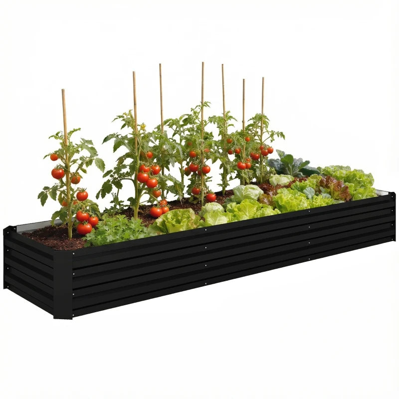 8'x2'x1' Galvanized Raised Bed, Large Elevated Planter Box for Growing Flowers, Herbs and Vegetables, Black