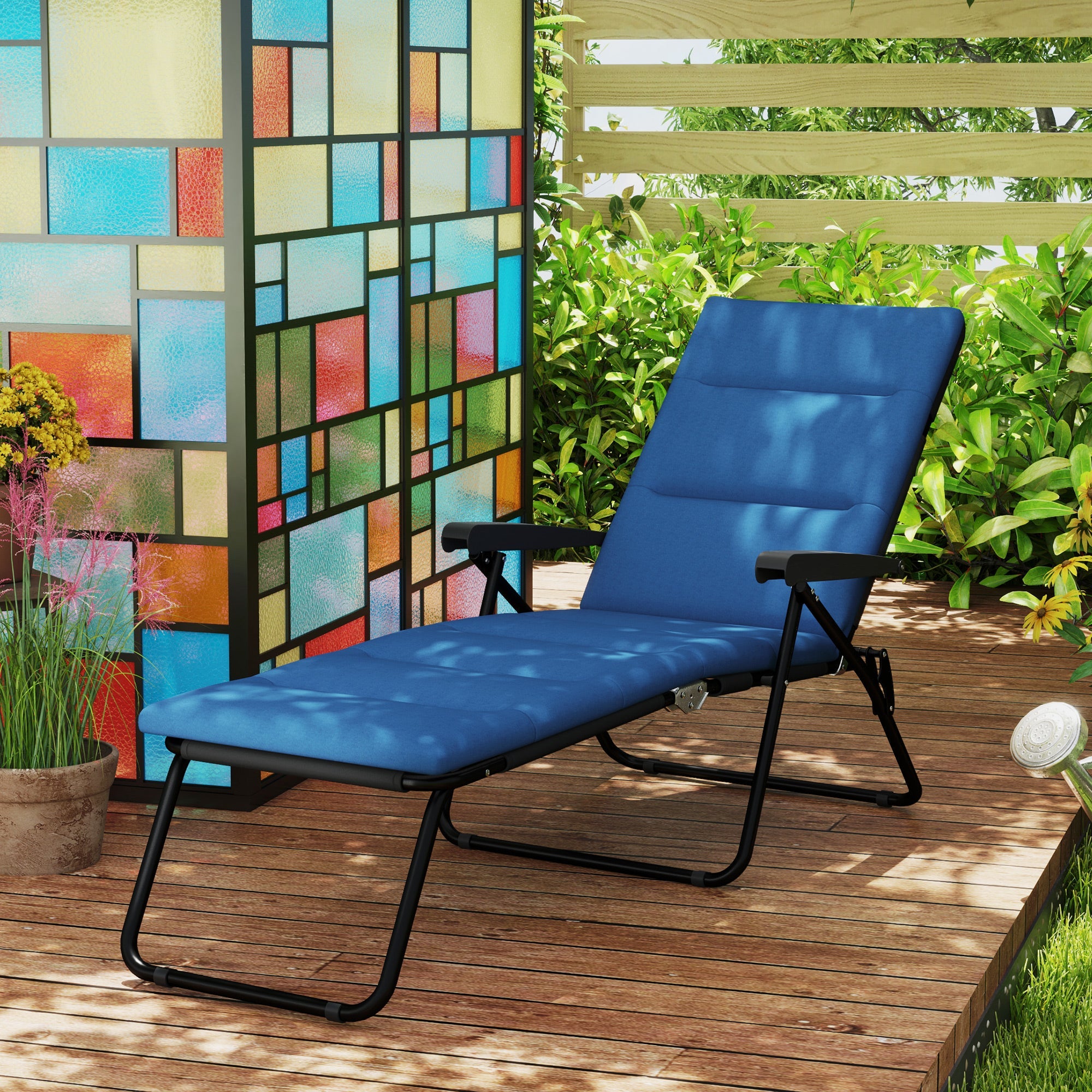 Outsunny Foldable Lounge Chair, Reclining Patio Sun Lounger with 6-Position Adjustable Back, Blue