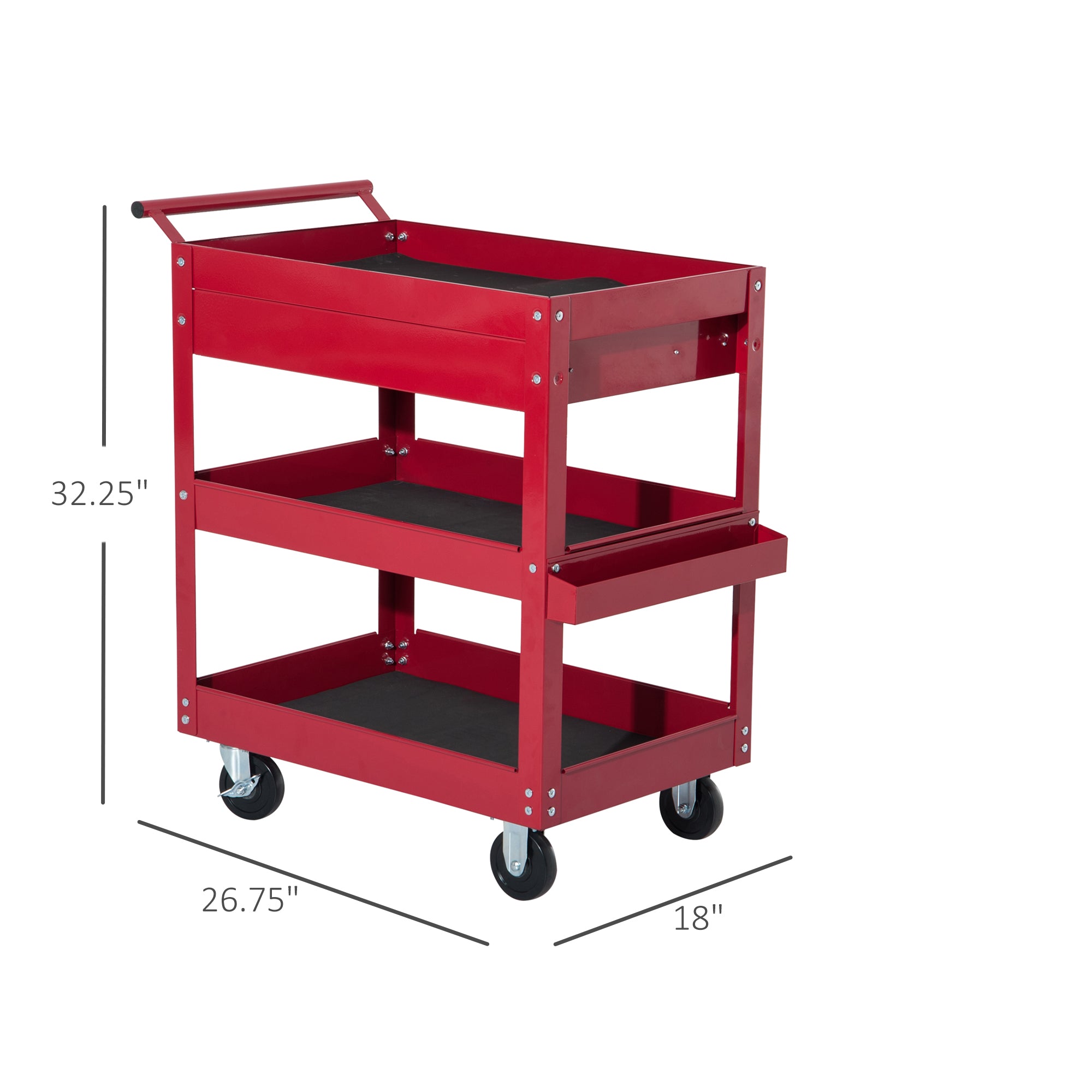 Homcom Tool Cart With 3 Tray 1 Drawer Storage Chest Garage Utility Red