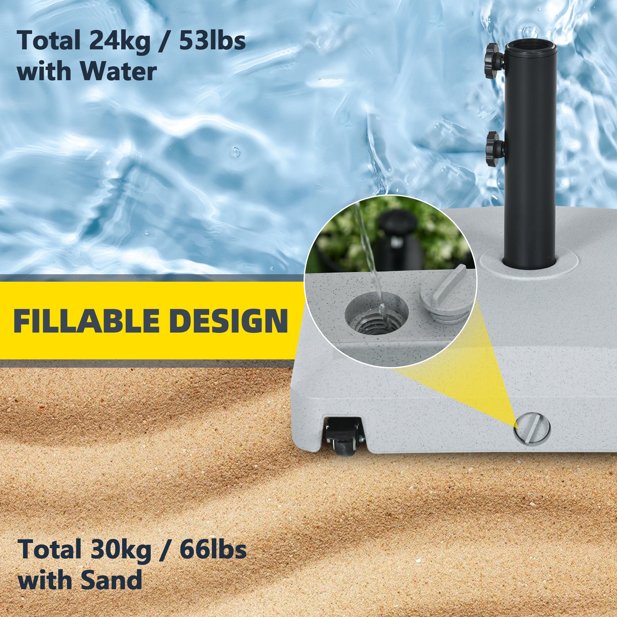 Outsunny 66lb Garden Umbrella Stand: Heavy Duty Water/Sand Fillable Holder Light Grey