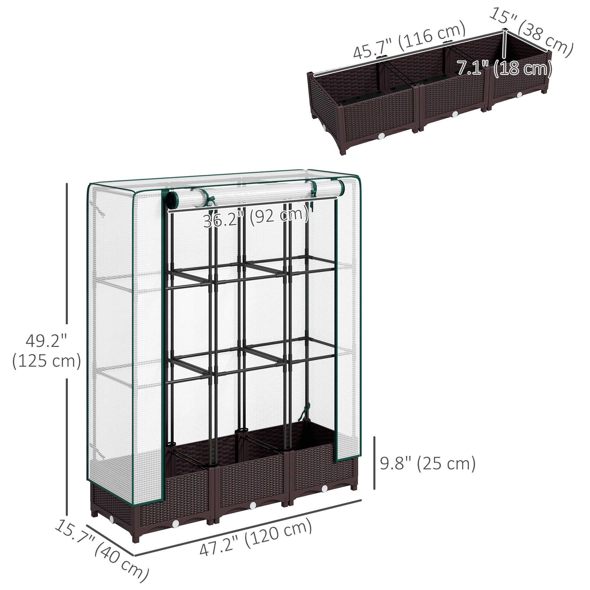 Outsunny Raised Garden Bed Kit with Trellis, Plastic Raised Flower Bed with PE Cover and Zipper Door, 47 x 16 x 50 inch