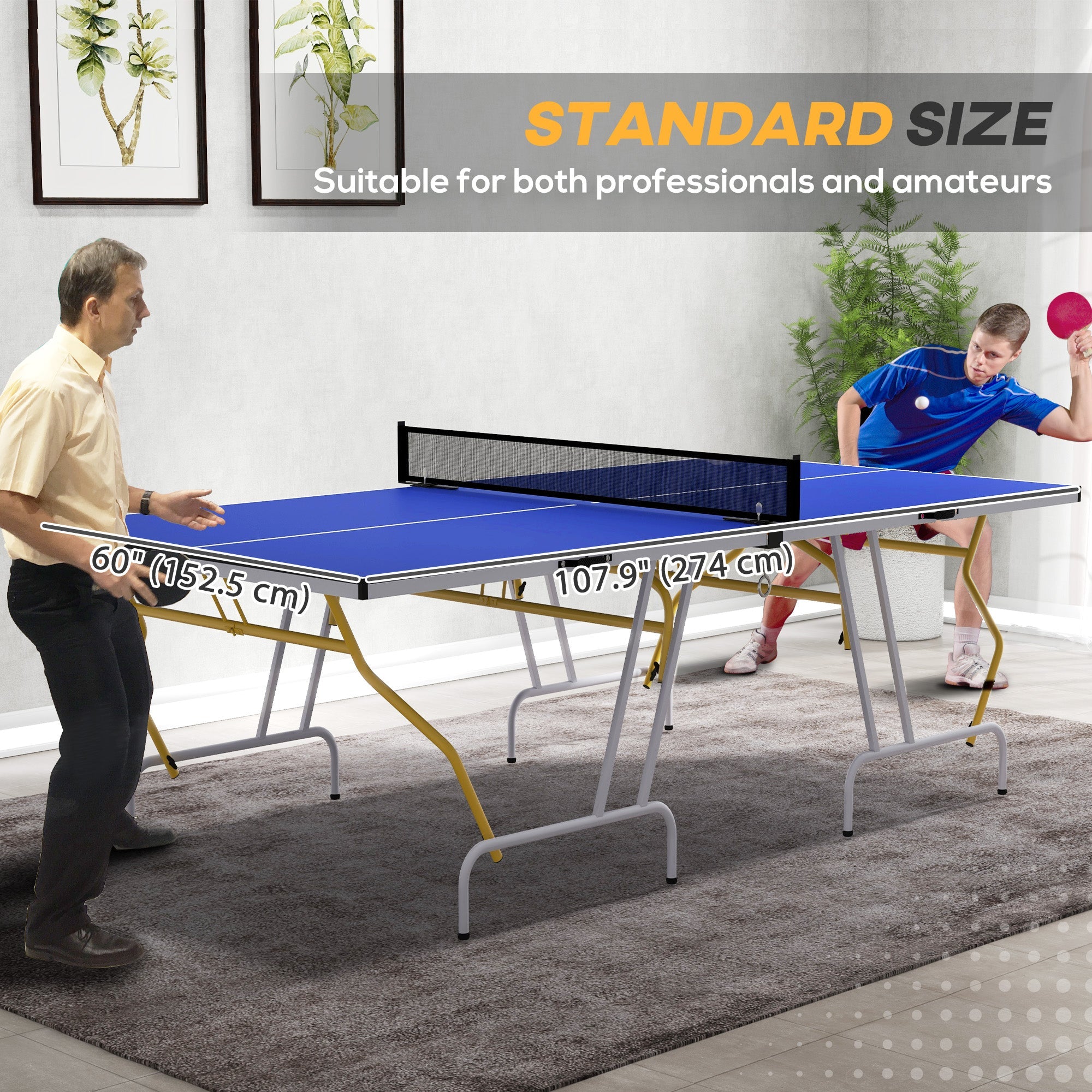 Soozier Full Size Table Tennis Table, Folding Ping Pong Table with Paddles and Balls, Blue
