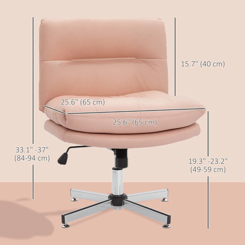 Armless Office Chair, Criss Cross Chair with Adjustable Height & Tilt Function for Home Office, Study, Pink