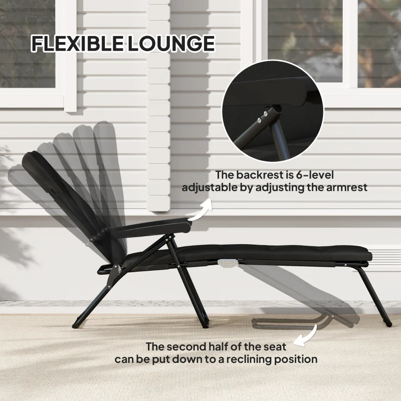 Foldable Lounge Chair, Reclining Patio Sun Lounger with 6-Position Adjustable Back, Black