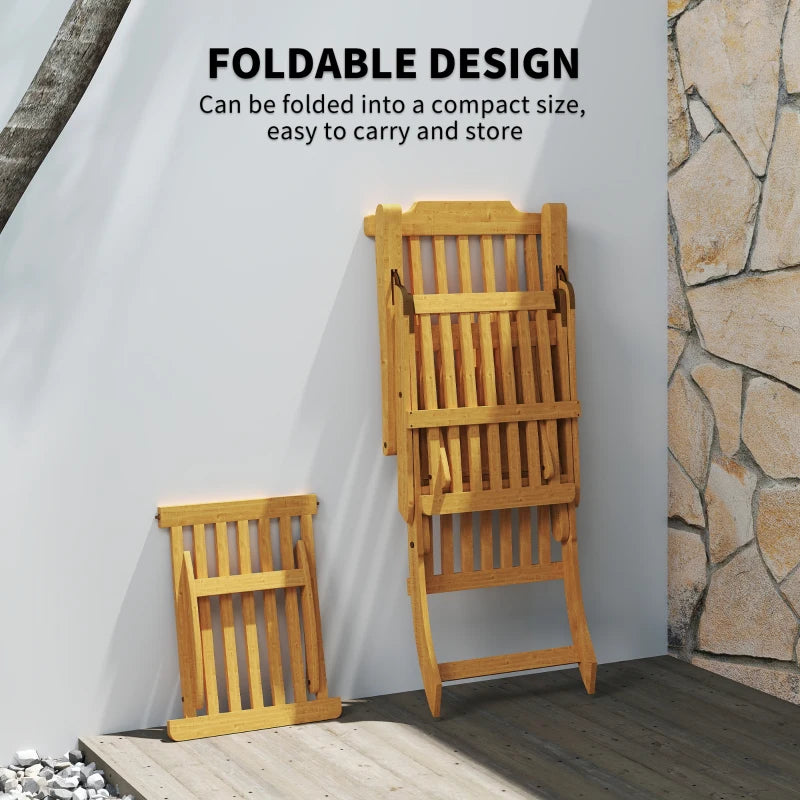 Folding Patio Lounge Chair with Padded Cushion, Acacia Wood Patio Lounger Recliner with Footrest for Garden, White