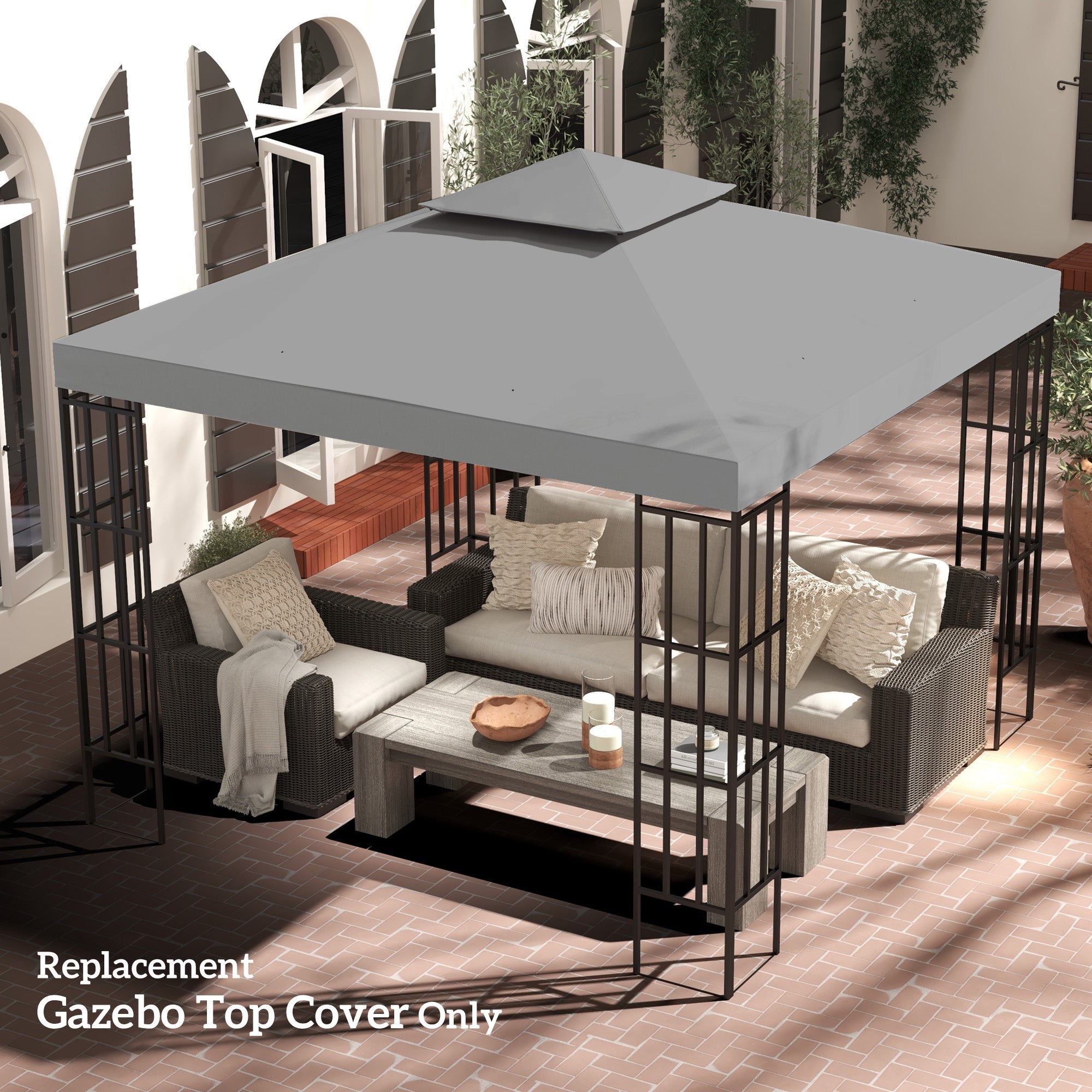 Outsunny Luminous Shade: 9.8' Square Gazebo Canopy Replacement Top, Light Grey Outdoor Garden Sun Shade