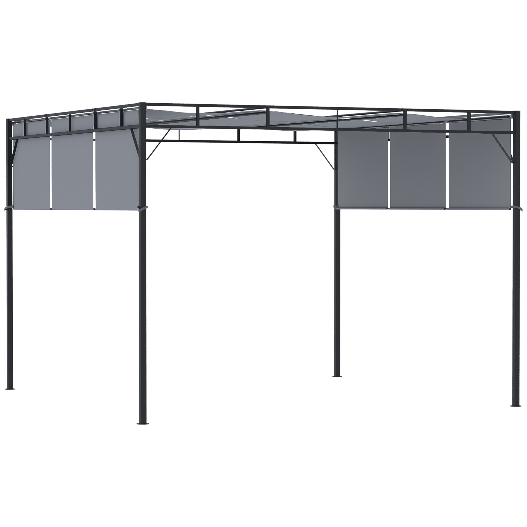 Outsunny Pergola Retractable Gazebo 10'x10' Shade Deck Shelter Steel Frame Polyester Canopy Dark Grey