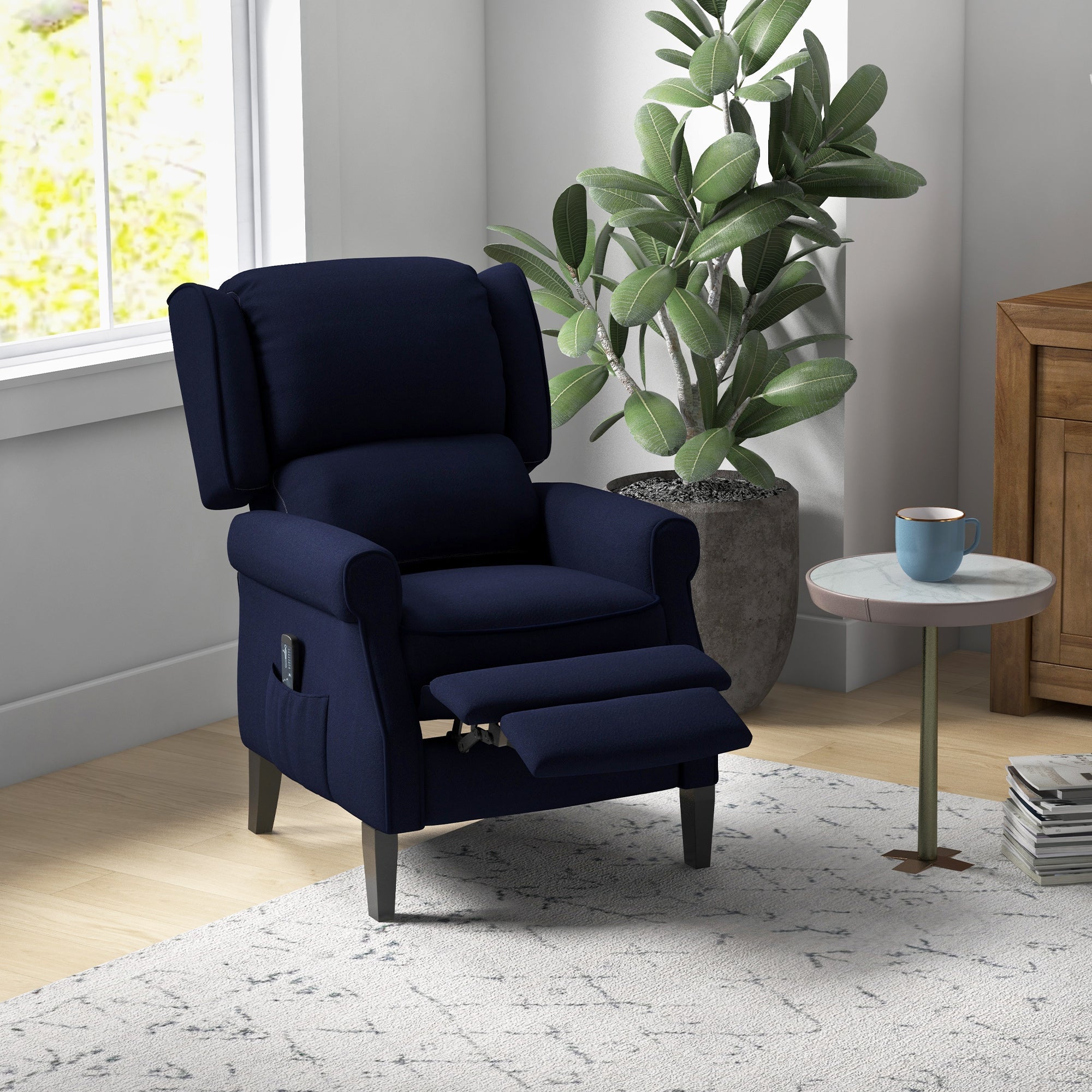 HOMCOM Push Back Recliner Chair with Vibration Massage, Extendable Footrest - Blue, Ideal for Living Room Comfort