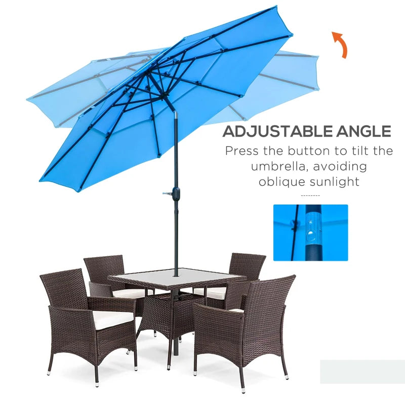 9FT 3 Tiers Patio Umbrella Outdoor Market Umbrella with Crank, Push Button Tilt for Deck, Backyard and Lawn, Sky Blue