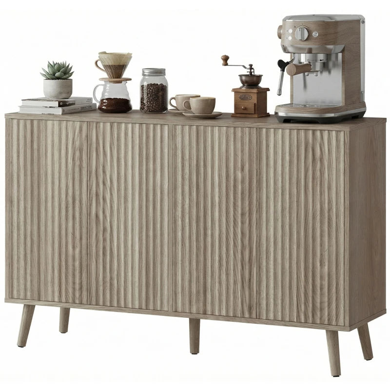 Buffet Cabinet with Storage, Modern Fluted Sideboard with Adjustable Shelves for Dining Room Living Room, Light Grey