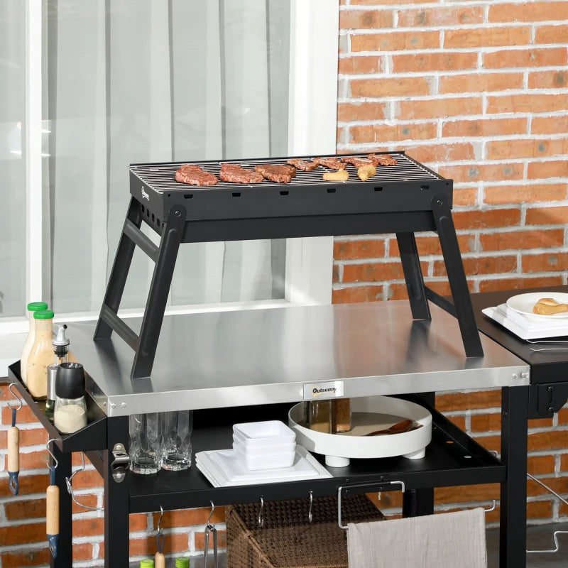 Portable Charcoal Grill with Pull-Out Charcoal Basin, Folding Tabletop Barbecue, Compact Camping BBQ, Black