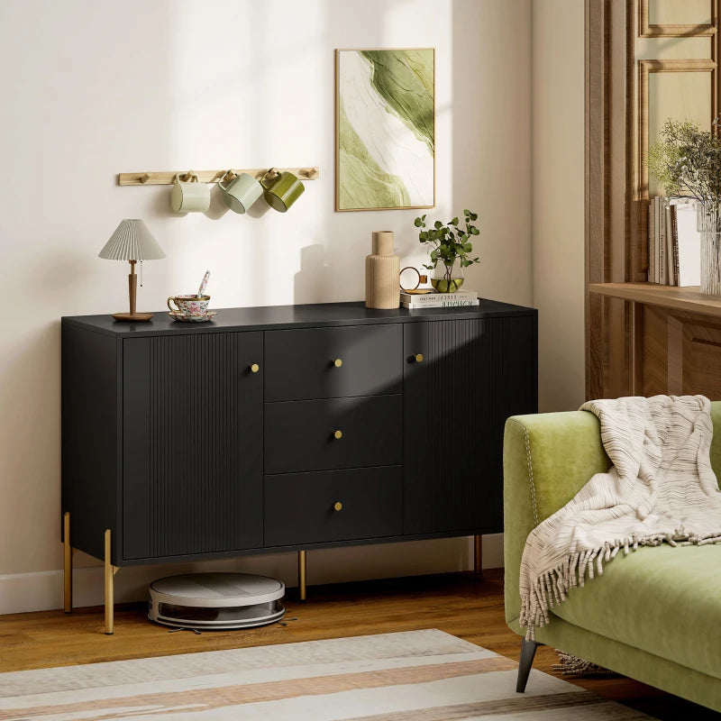 Buffet Cabinet, Modern Sideboard with 3 Soft-Close Drawers and 2 Adjustable Shelves for Living Room, Kitchen, Black