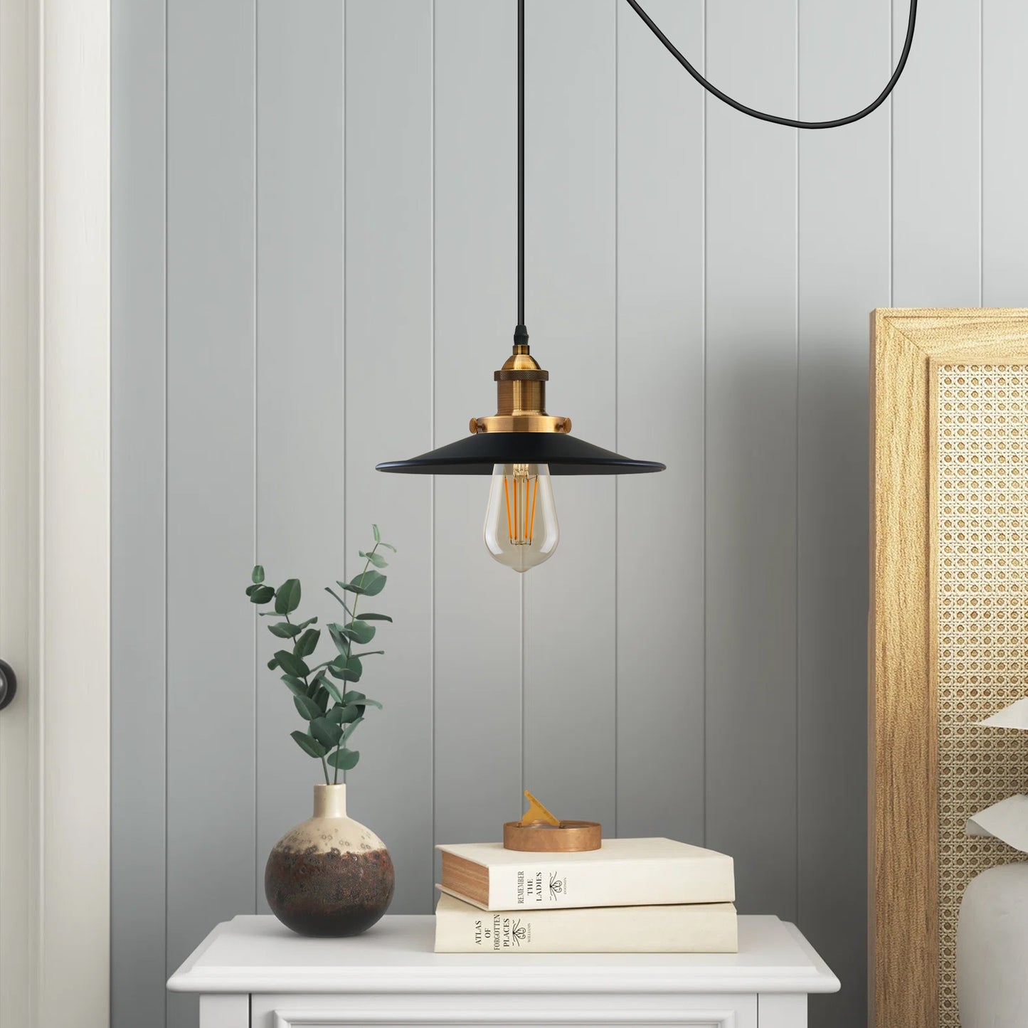 E26 Metal Flat Shade with 2M Adjustable PVC Cable Pendant Light ~2133