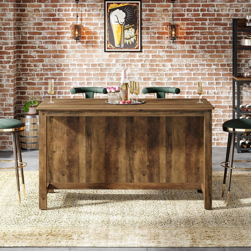 Bar Table 59" Counter Height Pub Table with 3-Tier Storage Shelves for Home Bar Kitchen Dining Room Rustic Brown