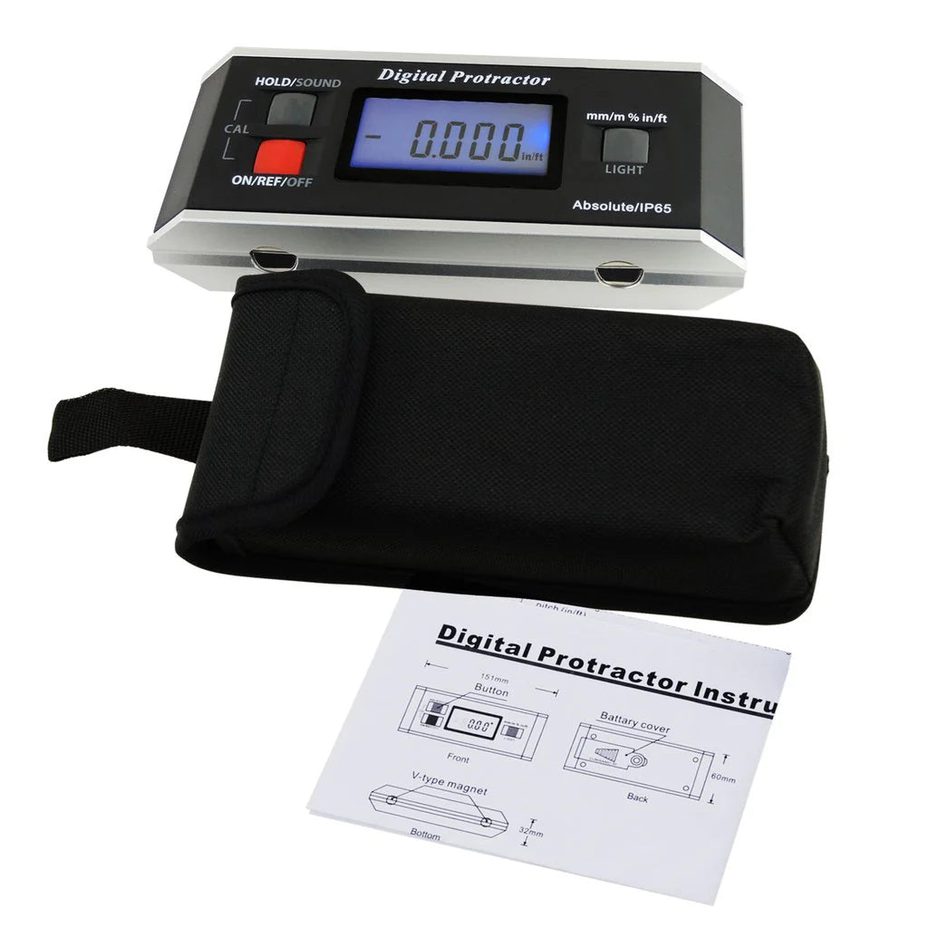 Digital Protractor Angle Finder & Inclinometer with Magnetic V-Groove, Backlit Display & IP65 Protection