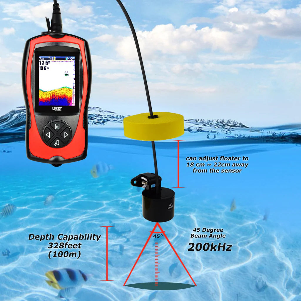 FF-1108-1CLA Wireless & Wired Color Fish Finder, 328 ft Wireless Range, 147 ft Wired Depth, 2.4" TFT LCD with Fish Attracting Light