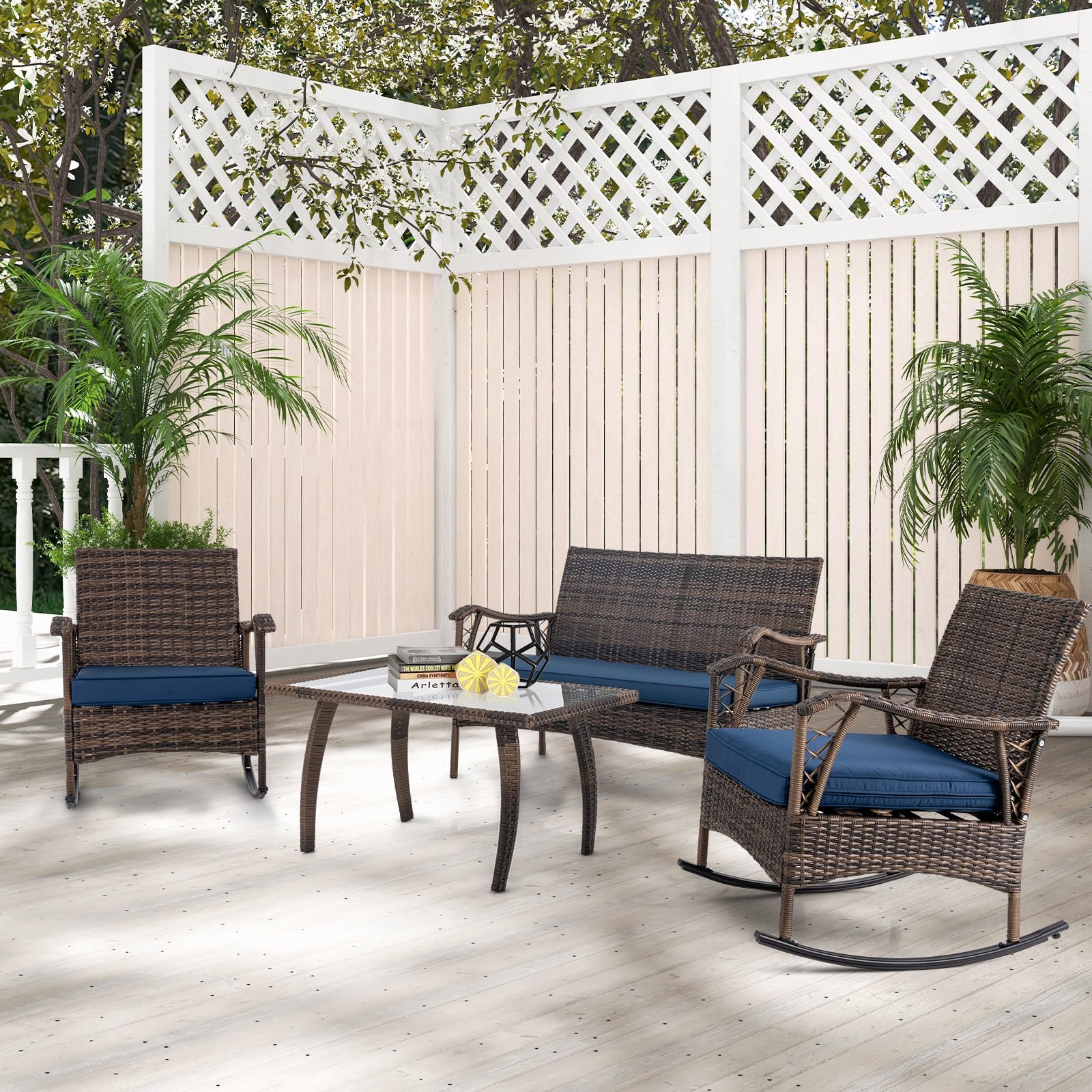 Tangkula 4-Piece Wicker Rocking Patio Set